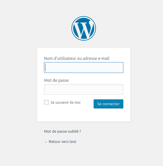 Page d&rsquo;authentification de Wordpress